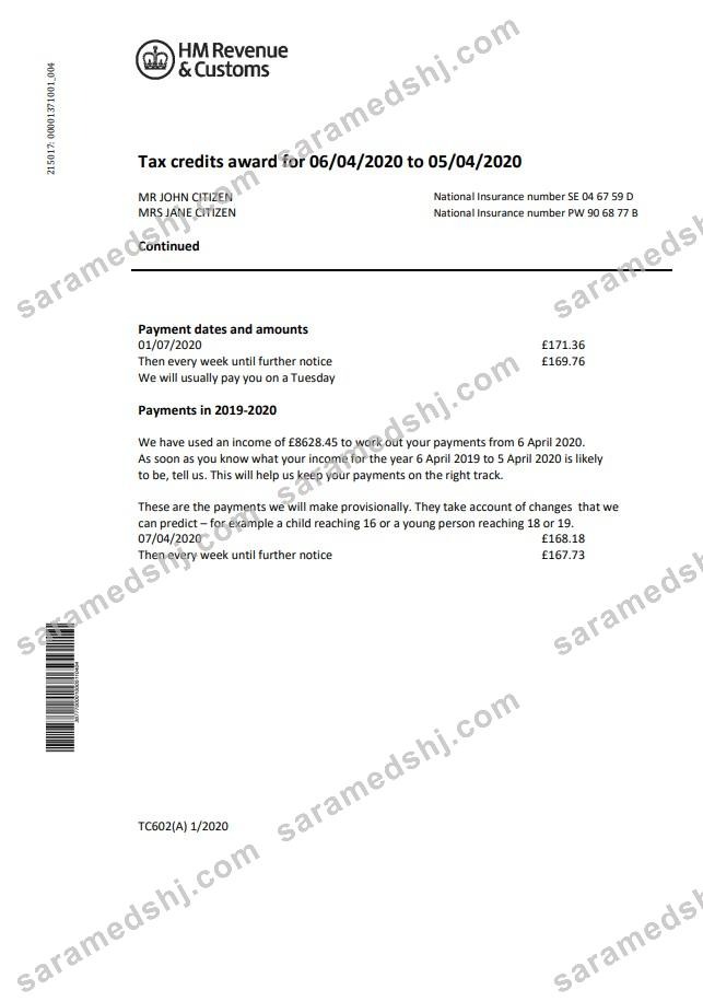 HM Revenua & Customs utility bill template in Word and PDF format